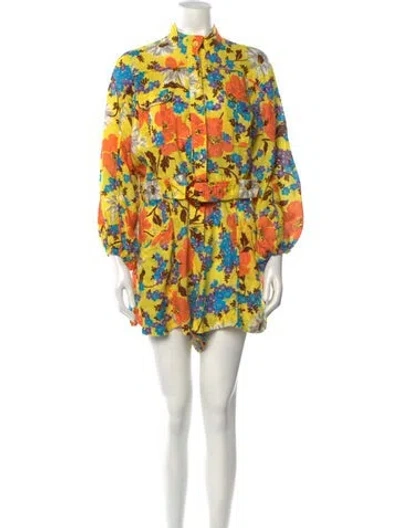 Pre-owned Zimmermann Linen Printed Romper In Yellow