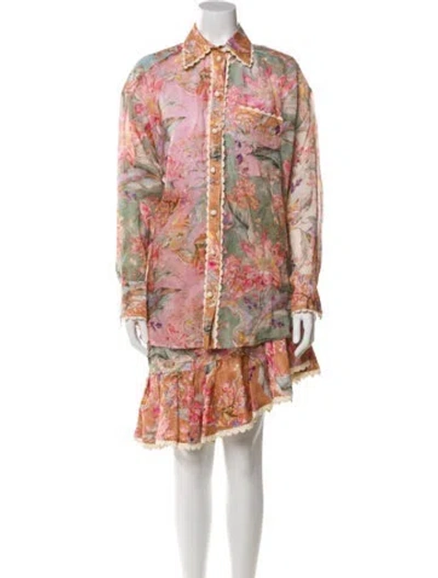 Pre-owned Zimmermann Linen Printed Skirt Set In Multi