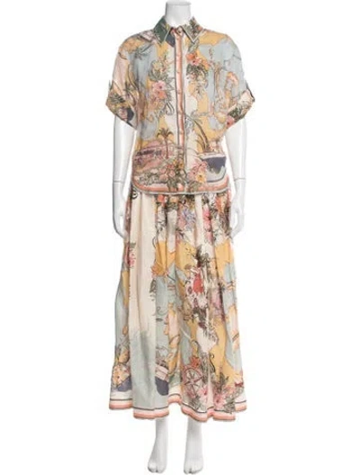 Pre-owned Zimmermann Linen Printed Skirt Set In Multi