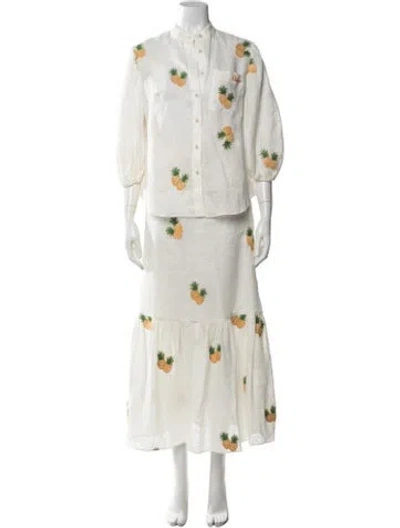 Pre-owned Zimmermann Linen Printed Skirt Set In Neutrals