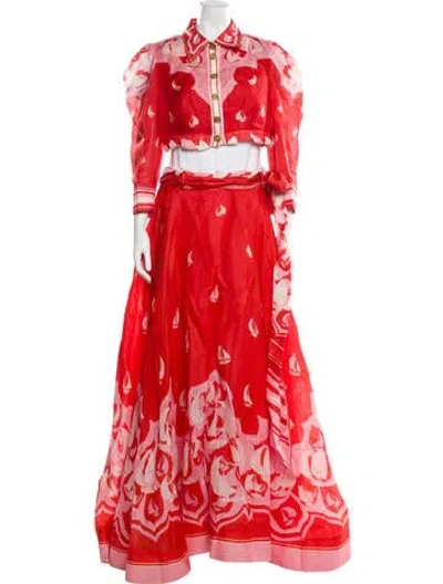 Pre-owned Zimmermann Linen Printed Skirt Set In Red