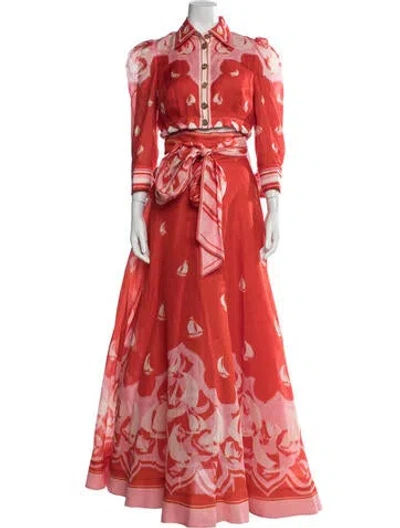 Pre-owned Zimmermann Linen Printed Skirt Set In Red