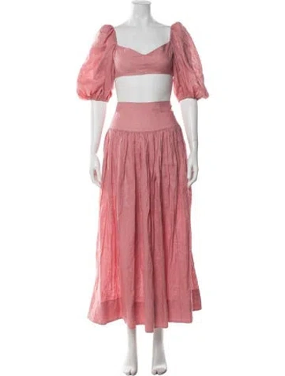 Pre-owned Zimmermann Linen Ruffle Embellishment Skirt Set In Pink