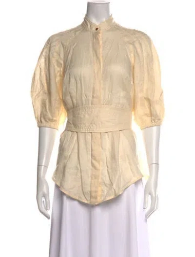 Pre-owned Zimmermann Linen Short Sleeve Blouse In Neutrals