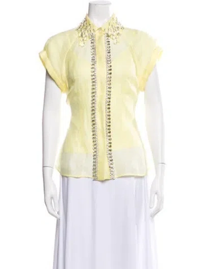 Pre-owned Zimmermann Linen Short Sleeve Blouse In Yellow