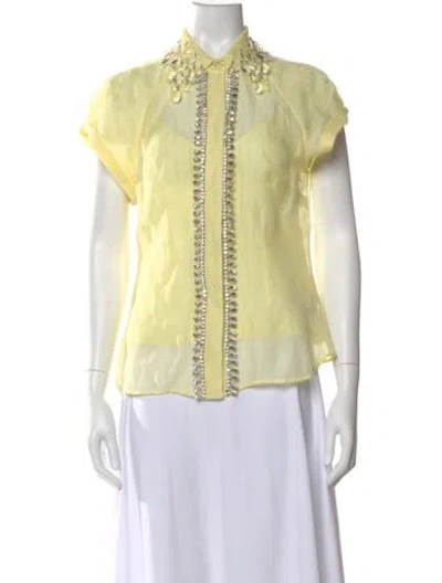 Pre-owned Zimmermann Linen Short Sleeve Blouse In Yellow