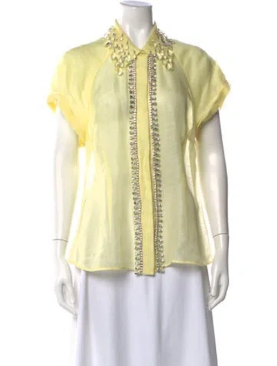 Pre-owned Zimmermann Linen Short Sleeve Blouse In Yellow