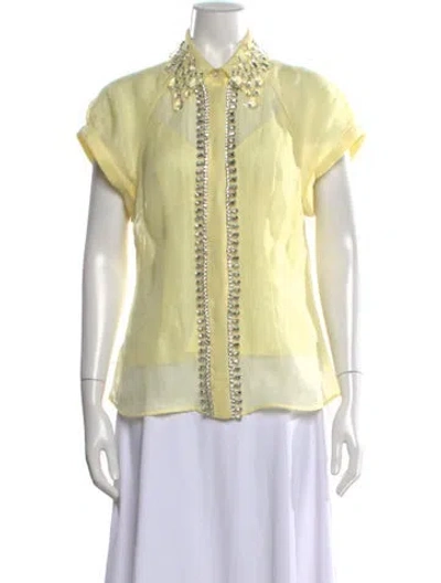 Pre-owned Zimmermann Linen Short Sleeve Blouse In Yellow
