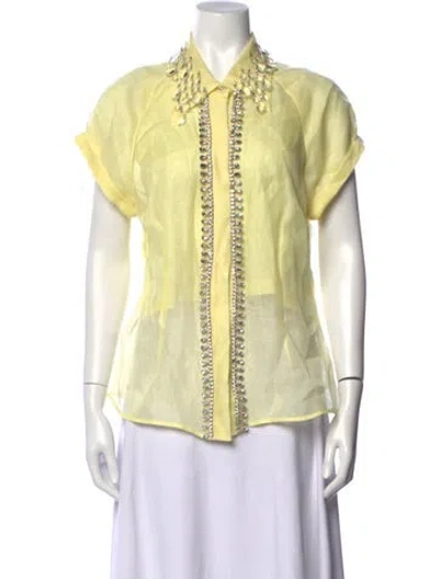 Pre-owned Zimmermann Linen Short Sleeve Blouse In Yellow