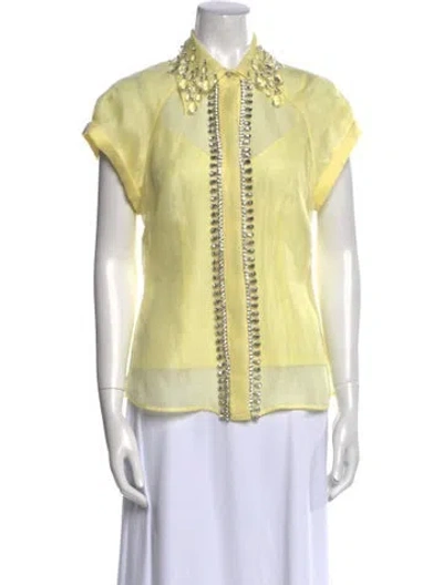 Pre-owned Zimmermann Linen Short Sleeve Button-up Top In Yellow