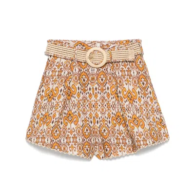 Zimmermann Linen Shorts In Orange/brown
