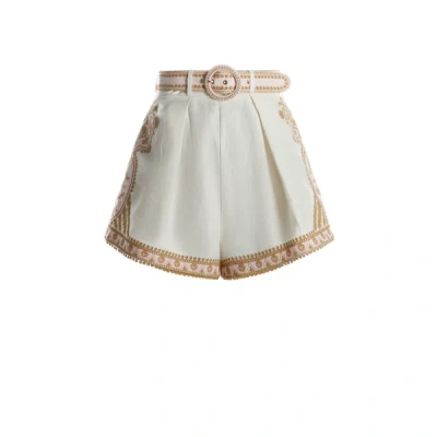 Zimmermann Linen Shorts With Embroidery In White