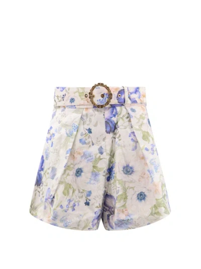 Zimmermann Linen Shorts With Floral Print In Multicolor
