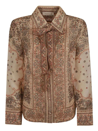 Zimmermann Linen-silk Blend Paisley Print Shirts In Brown