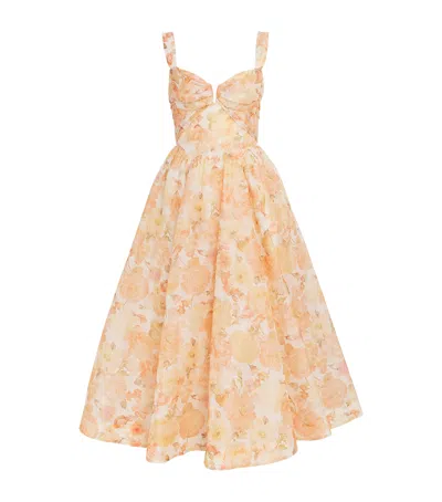 Zimmermann Womens Golden Bloom Rebellion Drape Linen And Silk Midi Dress In Orange