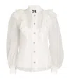 Zimmermann Crush Crystal-embellished Guipure Lace-trimmed Ruffled Linen And Silk-blend Organza Shirt In Ivory