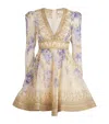 Zimmermann Dawning Plunge Printed Minidress In Gold