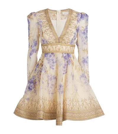 Zimmermann Dawning Plunge Printed Minidress In Purple