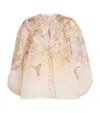 Zimmermann Illuminate Pleated Floral-print Linen And Silk-blend Blouse In Beige