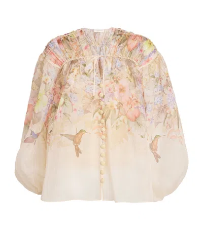 ZIMMERMANN LINEN-SILK DRAWSTRING BLOUSE