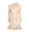 Zimmermann Crush Flower-detailed Linen-silk Mini Dress In Pink