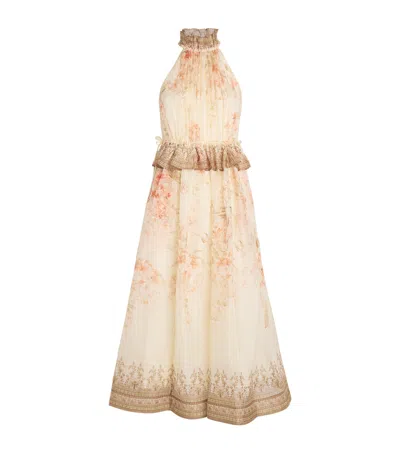 Zimmermann Illuminate Halter Midi Dress In Coral Floral