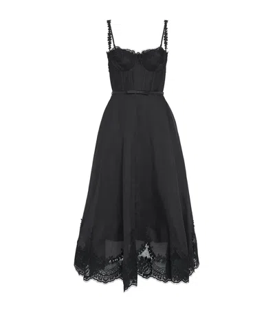 Zimmermann Linen-silk Hypnotic Midi Dress In Black