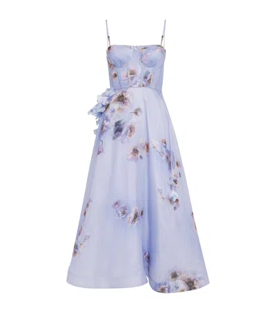 Zimmermann Linen-silk Hypnotic Picnic Midi Dress In Purple
