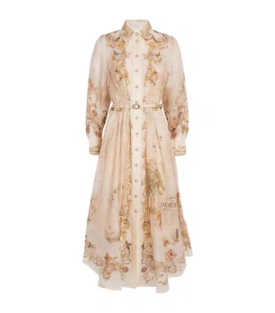 Zimmermann Linen-silk Memento Midi Shirt Dress In Multi