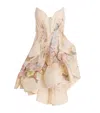 Zimmermann Illuminate Draped Floral-print Linen And Silk-blend Mini Dress In Pink