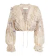 Zimmermann Rebellion Floral-print Lace-up Blouse In Neutral