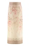 Zimmermann Pink Linen Illuminate Midi Pencil Skirt In Neutral