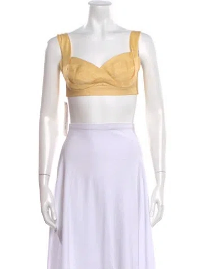 Pre-owned Zimmermann Linen Square Neckline Crop Top In Yellow