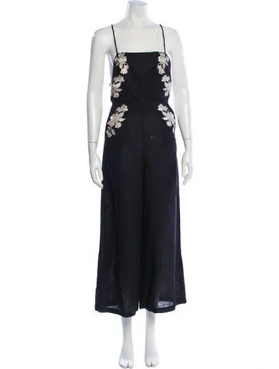 Pre-owned Zimmermann Linen Square Neckline Jumpsuit In Black