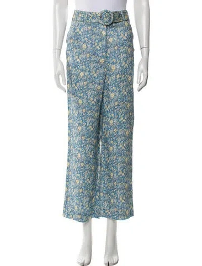 Pre-owned Zimmermann Linen Straight Leg Pants In Blue