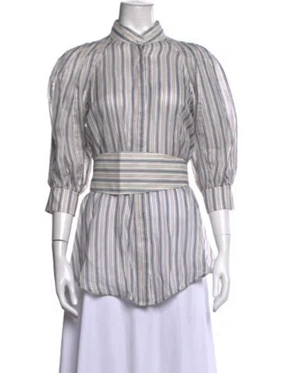 Pre-owned Zimmermann Linen Striped Blouse In Blue/white