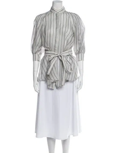 Pre-owned Zimmermann Linen Striped Blouse W/ Tags In White