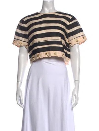 Pre-owned Zimmermann Linen Striped Crop Top In Black
