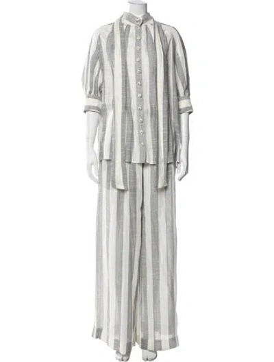 Pre-owned Zimmermann Linen Striped Pant Set In Gray