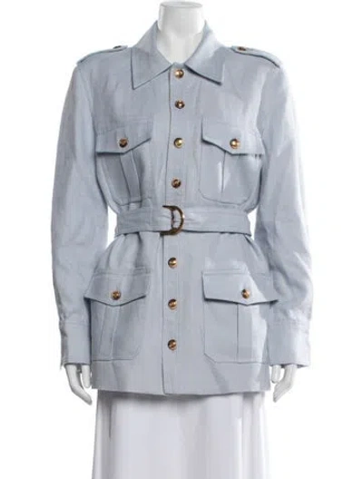 Pre-owned Zimmermann Linen Striped Utility Jacket In Blue