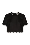 Zimmermann Crush Cropped Crystal-embellished Linen Top In Black