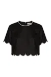 Zimmermann Crush Cropped Crystal-embellished Linen Top In Black
