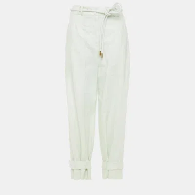Pre-owned Zimmermann Linen Tapered Pants 1 In White