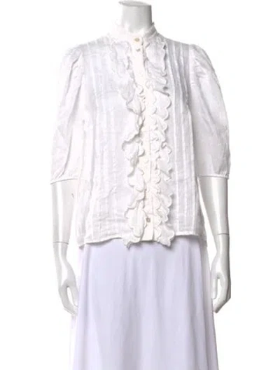 Pre-owned Zimmermann Linen Three-quarter Sleeve Blouse In Neutrals