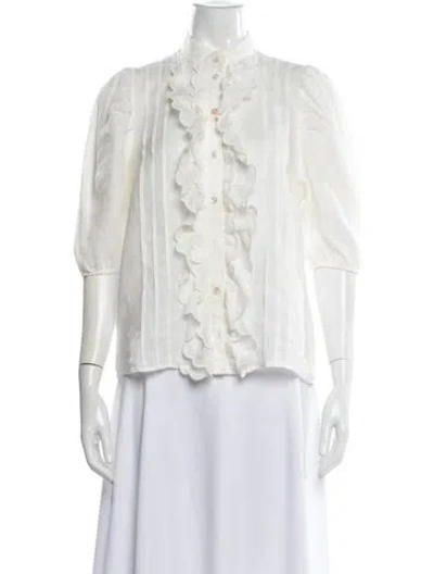 Pre-owned Zimmermann Linen Three-quarter Sleeve Blouse In White