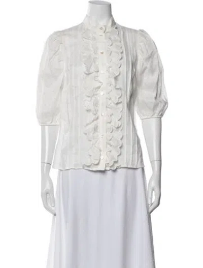 Pre-owned Zimmermann Linen Three-quarter Sleeve Blouse In White