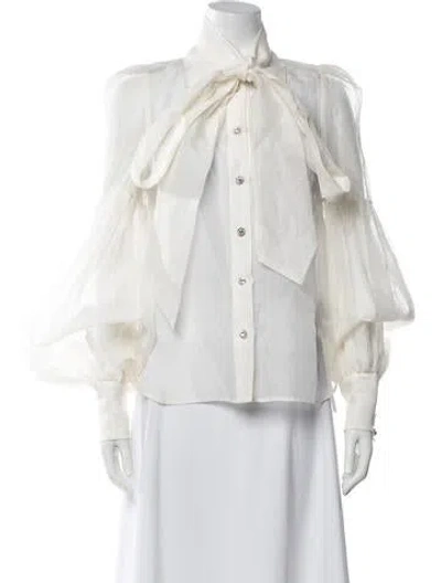 Pre-owned Zimmermann Linen Tie Neck Blouse In Black/neutrals