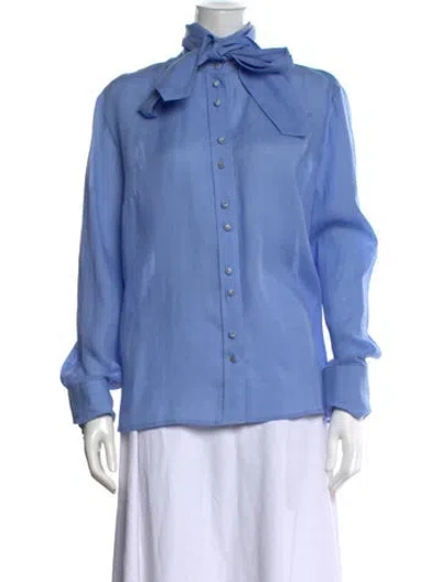 Pre-owned Zimmermann Linen Tie Neck Blouse In Blue