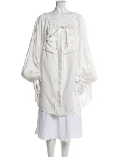 Pre-owned Zimmermann Linen Tie Neck Blouse In Neutral