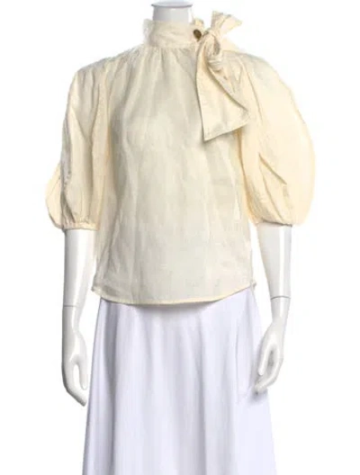 Pre-owned Zimmermann Linen Tie Neck Blouse In Neutral